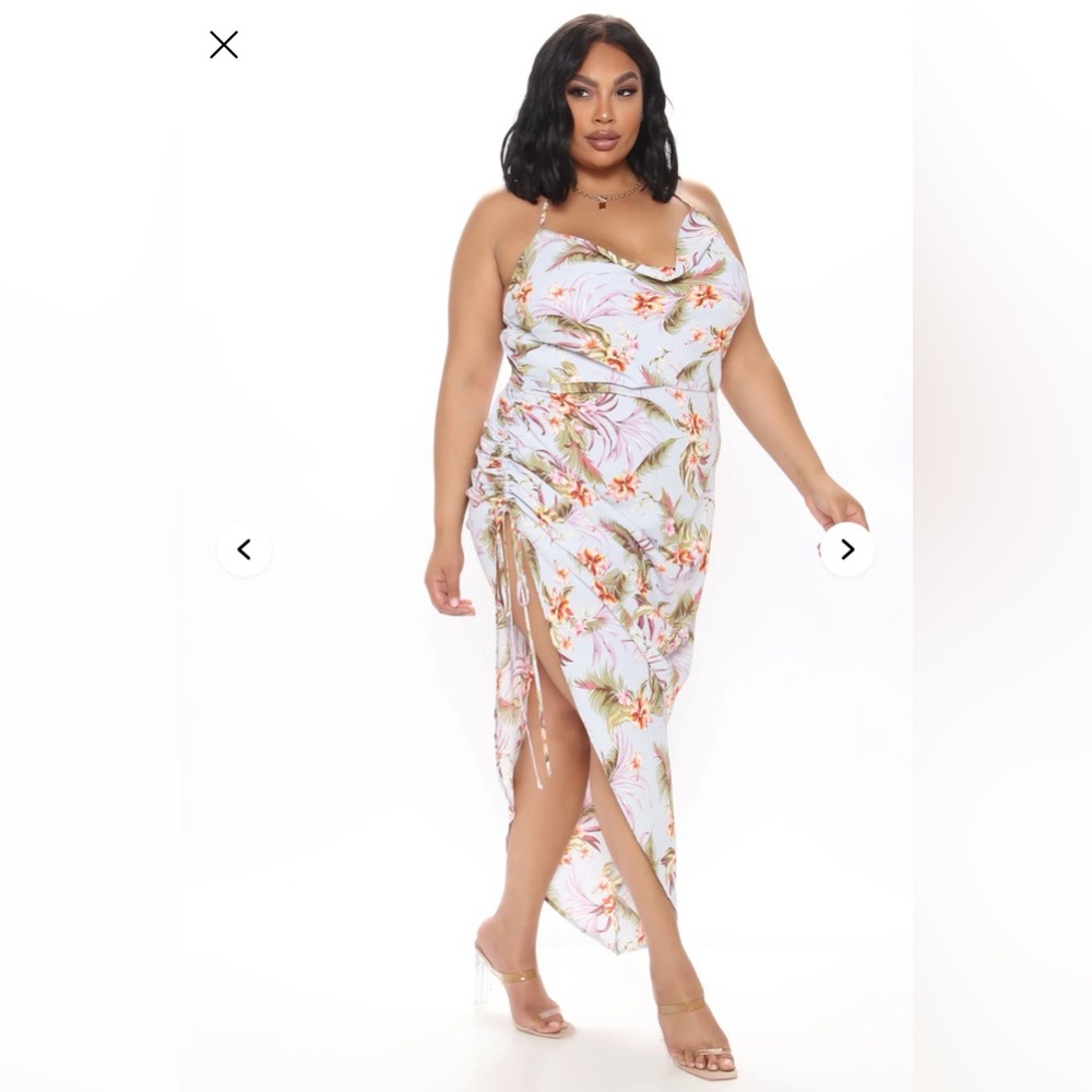 Fashion Nova White Tropical Floral High-Low Dress
